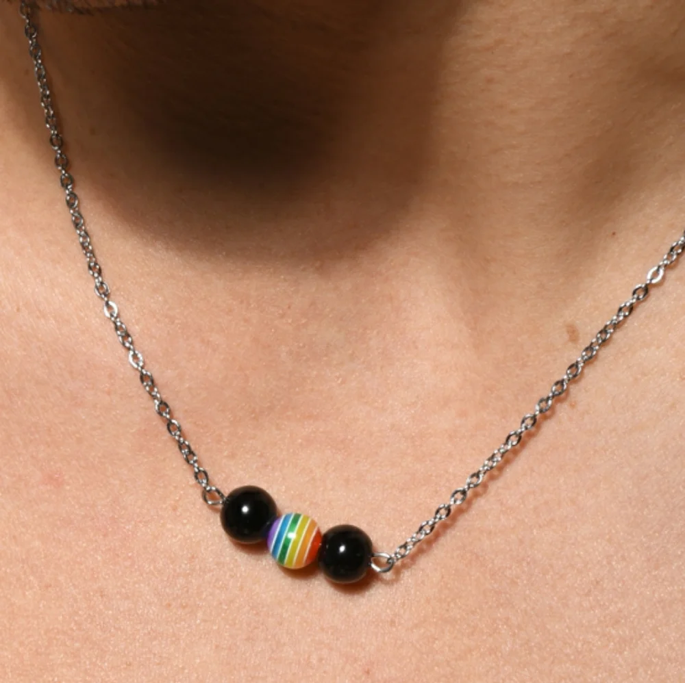 Andrew Christian Pride Element Necklace rainbow black bead on chain - Picture 3 of 5